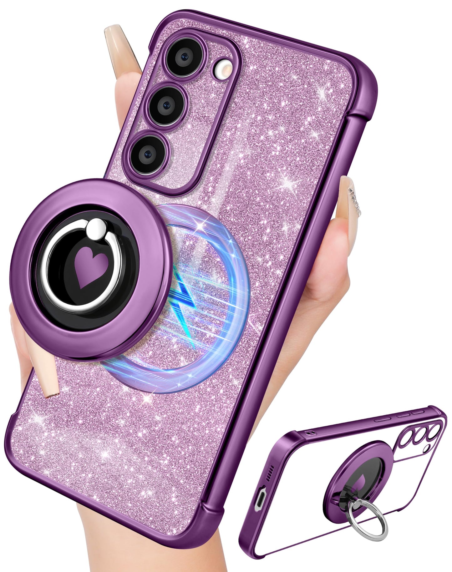 for Samsung Galaxy S21 Ultra Case - Women Glitter Bling Compatible with MagSafe Ring Stand Magnetic Phone Case Girls Cute Girly Sparkle Luxury Elegant for Samsung S21 Ultra Cases - Gold